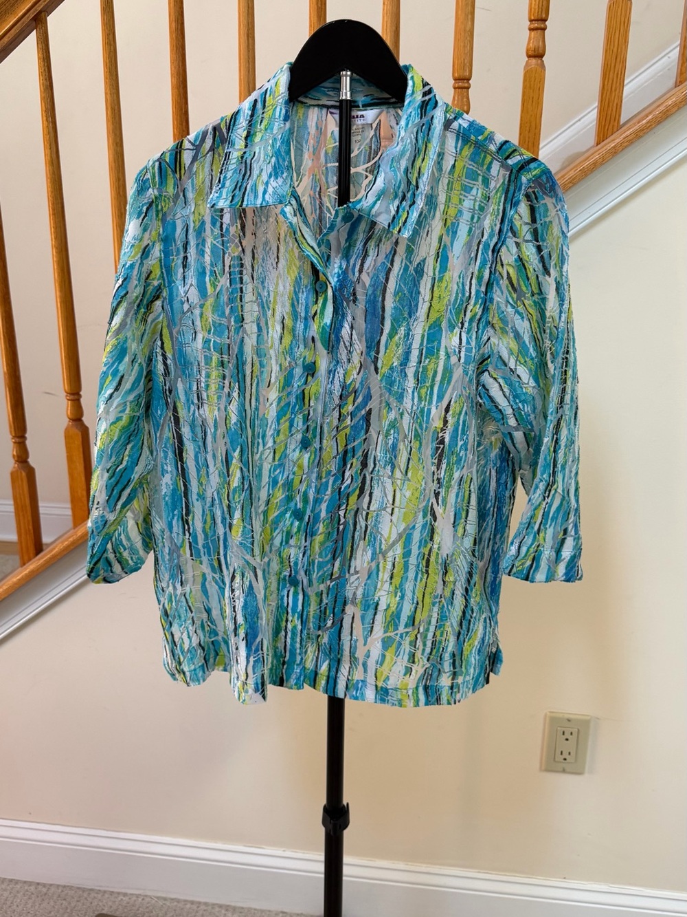 Alia Petite Teal, Aqua & Lime Abstract Print Top